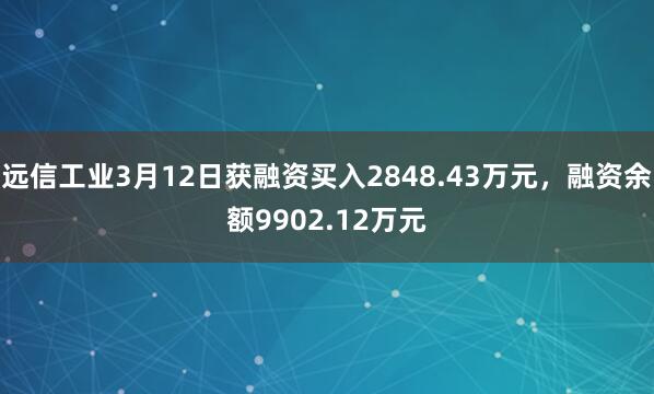 远信工业3月12日获融资买入2848.43万元，融资余额9902.12万元
