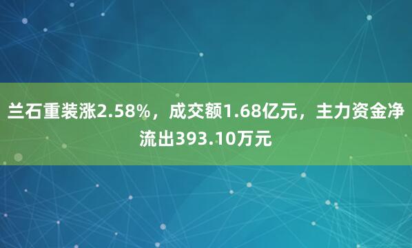 兰石重装涨2.58%，成交额1.68亿元，主力资金净流出393.10万元