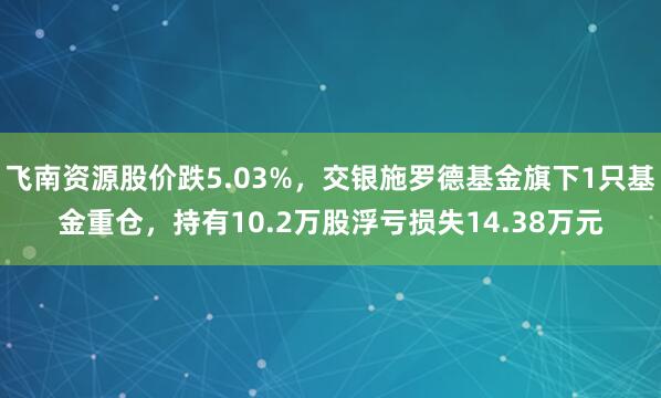 飞南资源股价跌5.03%，交银施罗德基金旗下1只基金重仓，持有10.2万股浮亏损失14.38万元