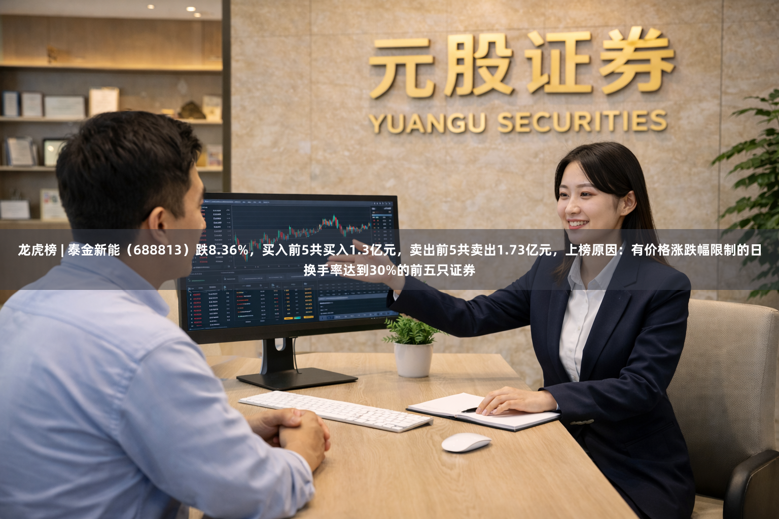 龙虎榜 | 泰金新能（688813）跌8.36%，买入前5共买入1.3亿元，卖出前5共卖出1.73亿元，上榜原因：有价格涨跌幅限制的日换手率达到30%的前五只证券