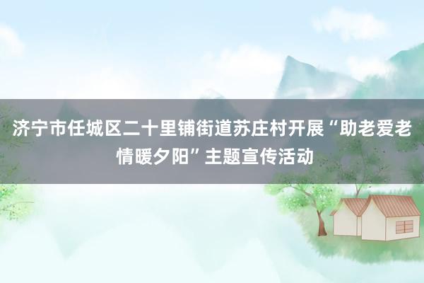 济宁市任城区二十里铺街道苏庄村开展“助老爱老 情暖夕阳”主题宣传活动