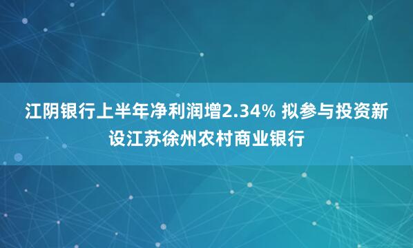 江阴银行上半年净利润增2.34% 拟参与投资新设江苏徐州农村商业银行