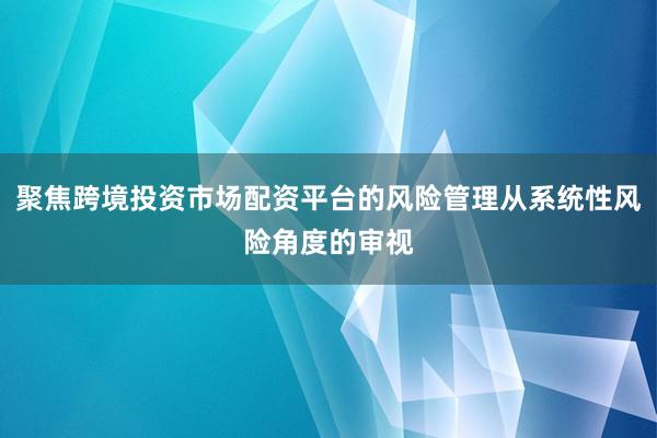 聚焦跨境投资市场配资平台的风险管理从系统性风险角度的审视