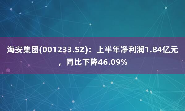 海安集团(001233.SZ)：上半年净利润1.84亿元，同比下降46.09%