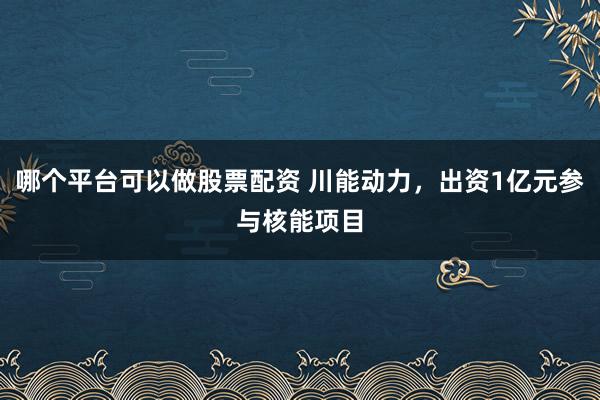 哪个平台可以做股票配资 川能动力，出资1亿元参与核能项目