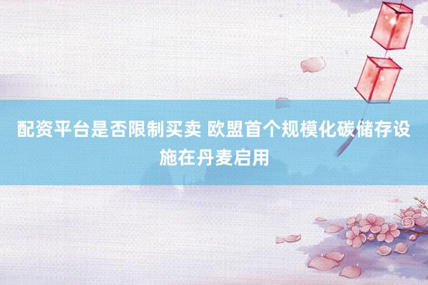 配资平台是否限制买卖 欧盟首个规模化碳储存设施在丹麦启用