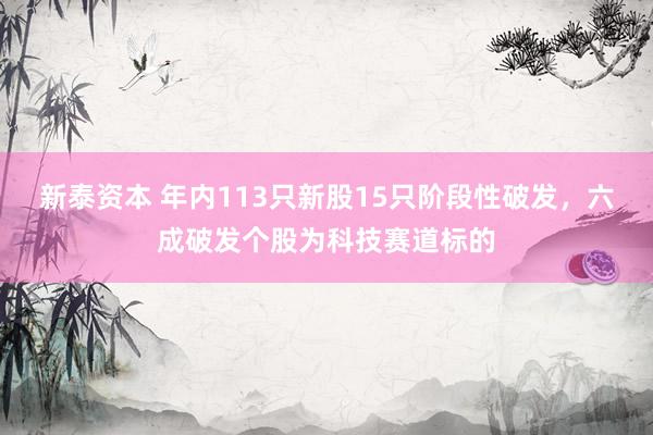 新泰资本 年内113只新股15只阶段性破发，六成破发个股为科技赛道标的