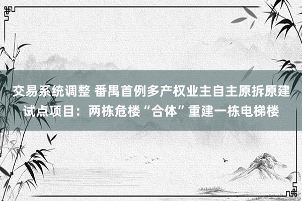 交易系统调整 番禺首例多产权业主自主原拆原建试点项目：两栋危楼“合体”重建一栋电梯楼