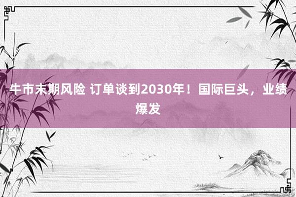 牛市末期风险 订单谈到2030年！国际巨头，业绩爆发